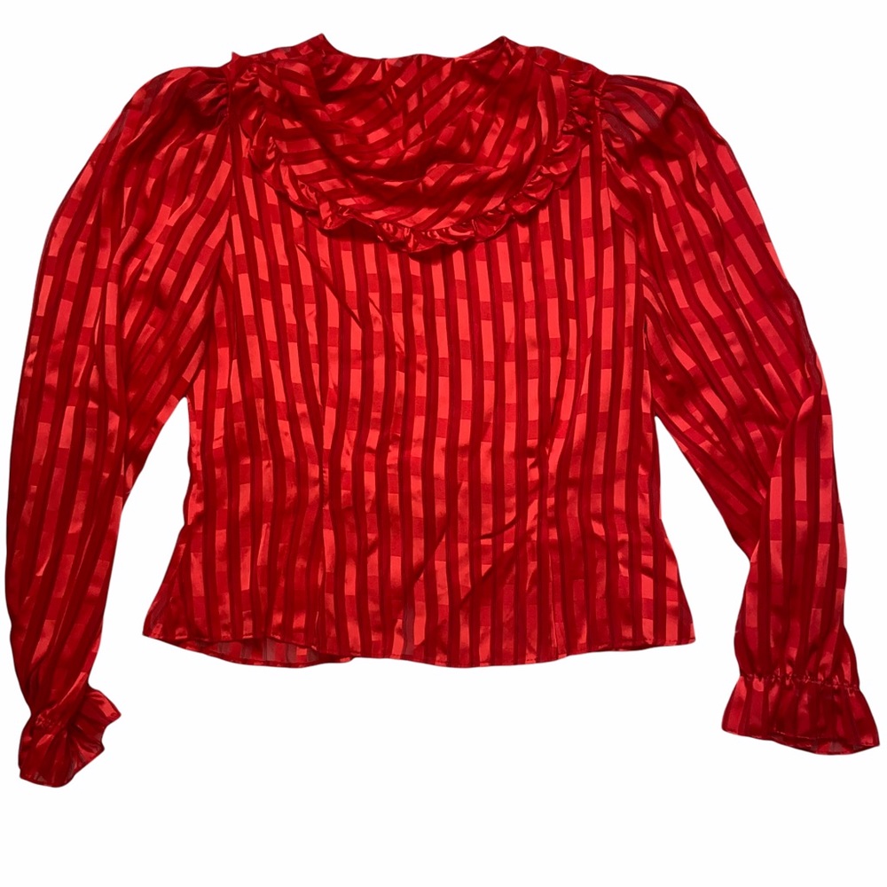 Vintage Sauci California Blouse Women Size Large Red Draped Collar Blouse *
